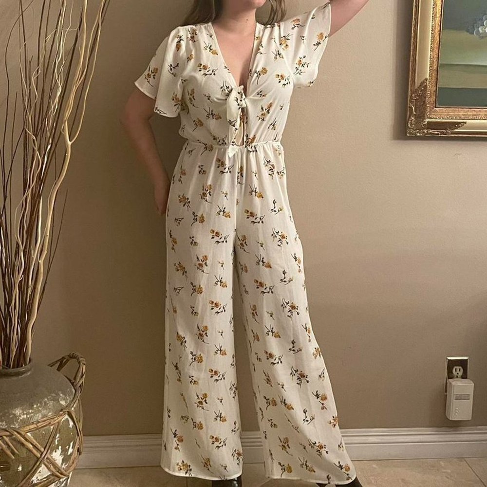 White Flower Print Jumpsuit